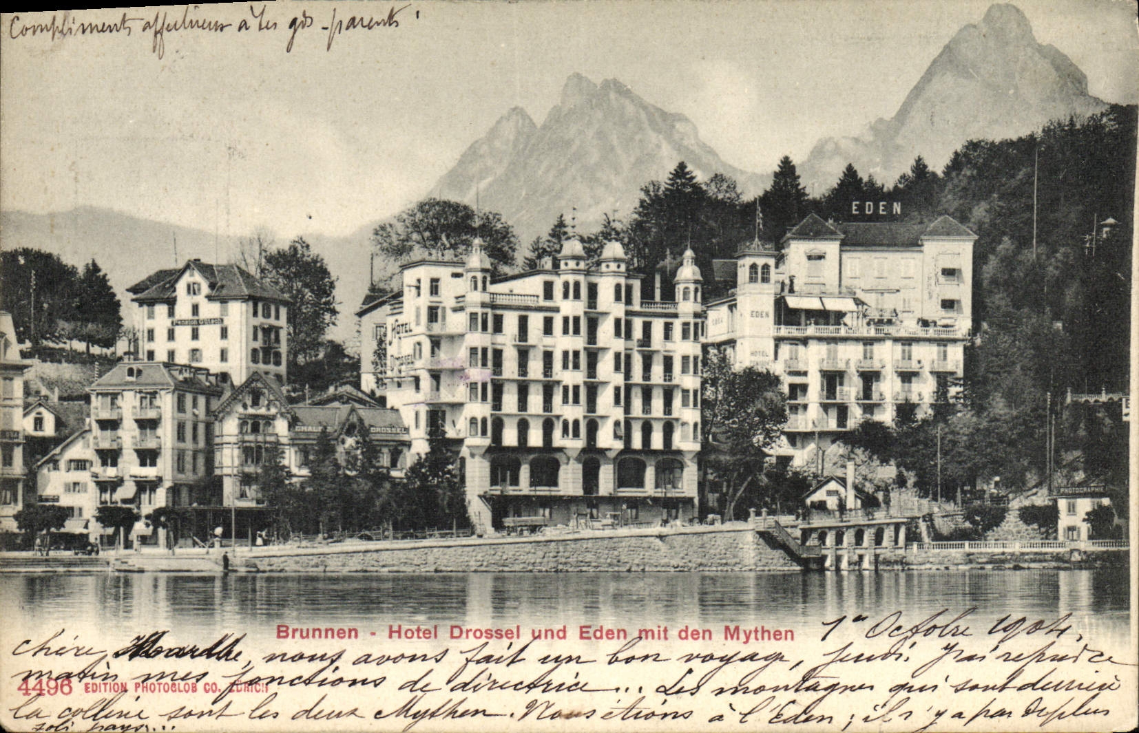 CPA Brunnen Hotel Drossel Und Eden Mit den Mythen