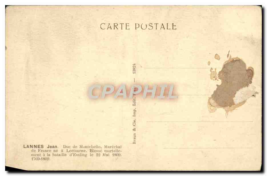 CPA Lannes Jean Duc de Montebelio Marechal de France ne a Lectourne Bataille d'Essling  — Rückseite