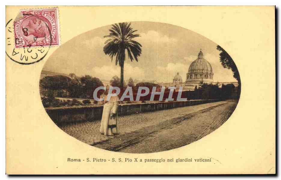 CPA Roma Pietro Pio Passeggio nei gardini vaticani Pape