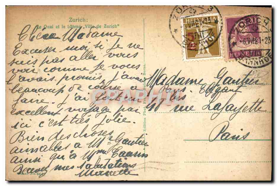 CPA Zurich Utoquai Mit Dampler Stadt Zurich Bateau  — Verso