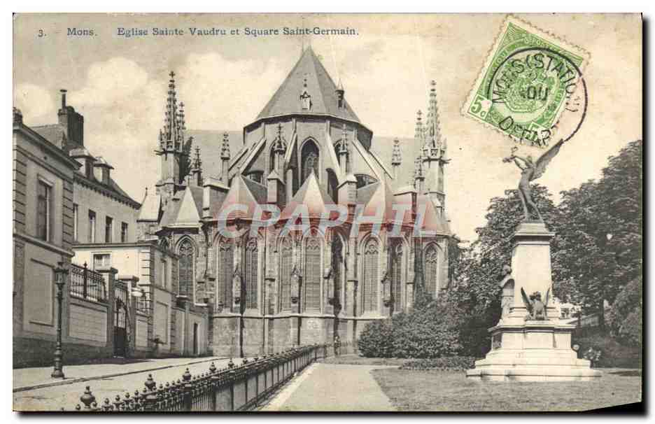 CPA Mons Eglise Sainte Vaudru Et Square Saint Germain
