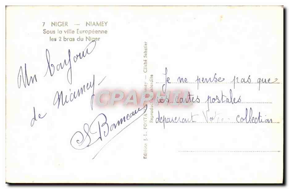 CPM Niger Niamey Sous La Ville Europeenne Les Bras Du Niger — Rückseite