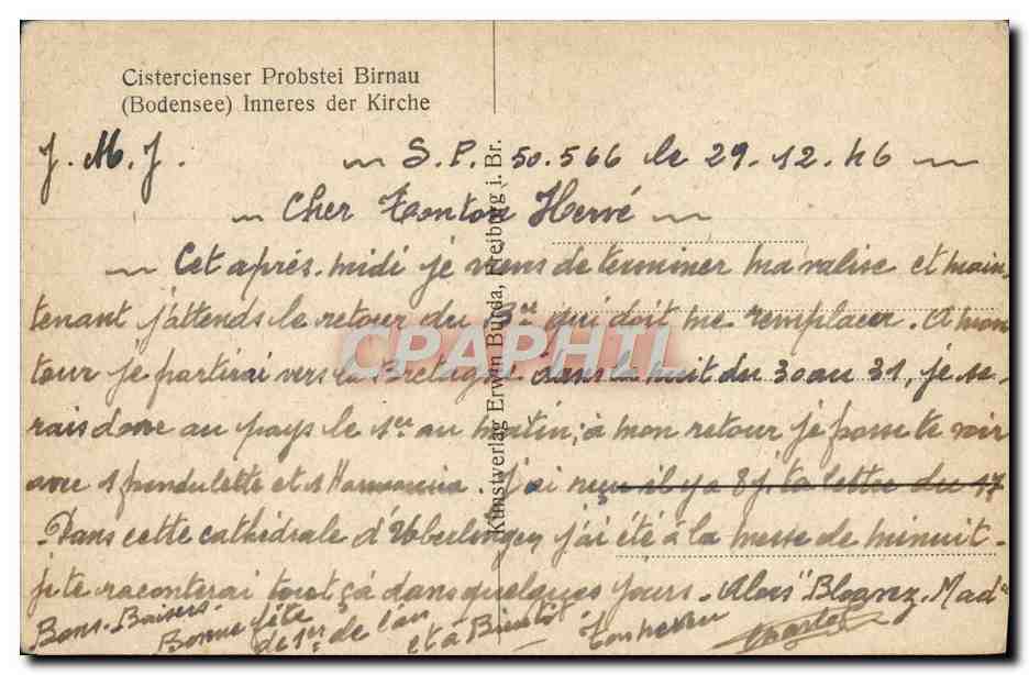 CPA Cistercienser Probstei Birnau Inneres Der Kirche — Rückseite