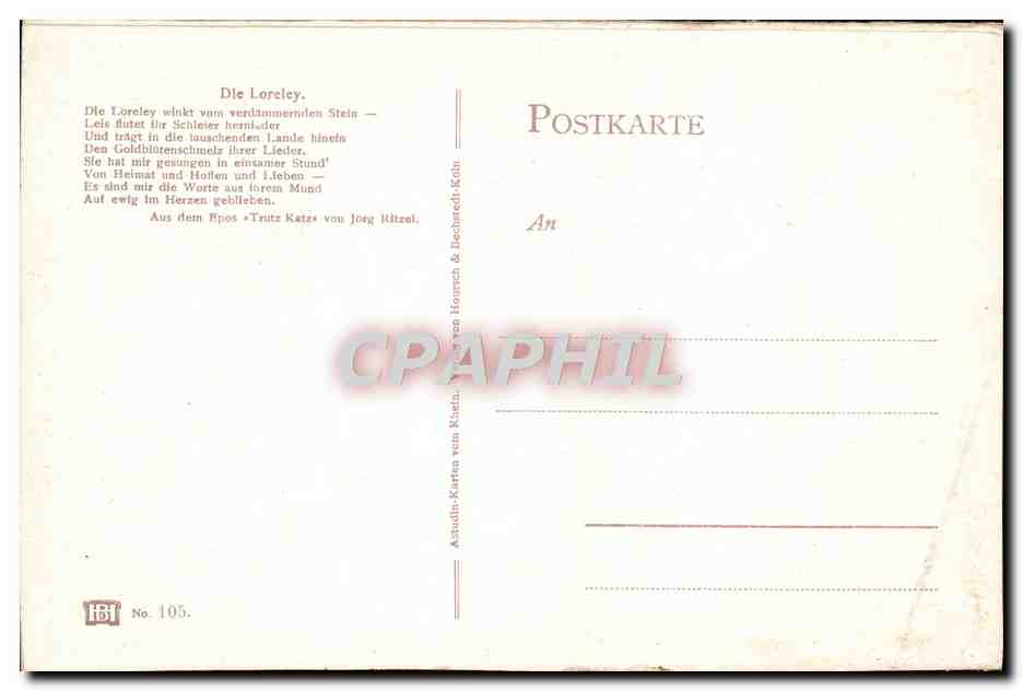 La Loreley — vue du rocher — éditeur HH, n° 105 — Rückseite