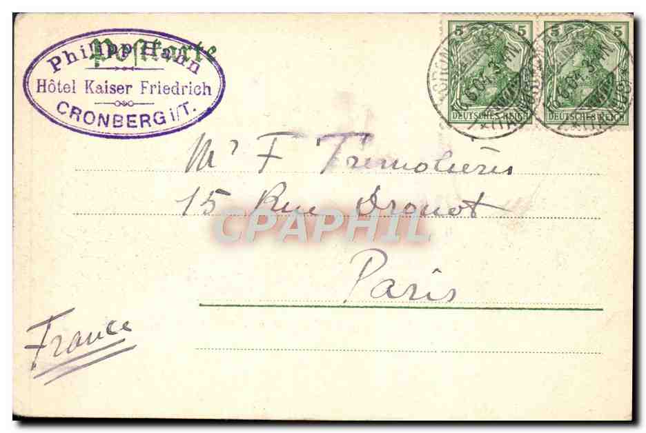 CPA Cronberg Blick Auf Altkonig Friedrichshof Kaiser — Rückseite