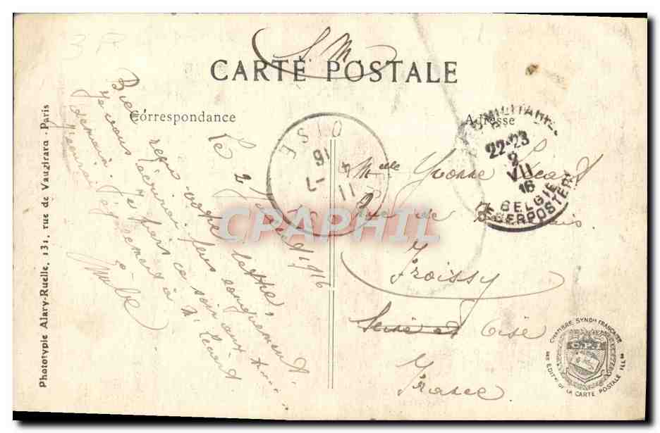Louvain — L'Hôtel de Ville et la Cathédrale bombardées — L.C.H. Paris — Verso