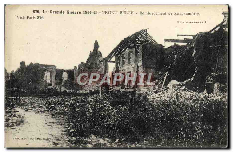 Bombardierung von Zuyd Schoote — Belgischer Front 1914-15 — Phot-Express