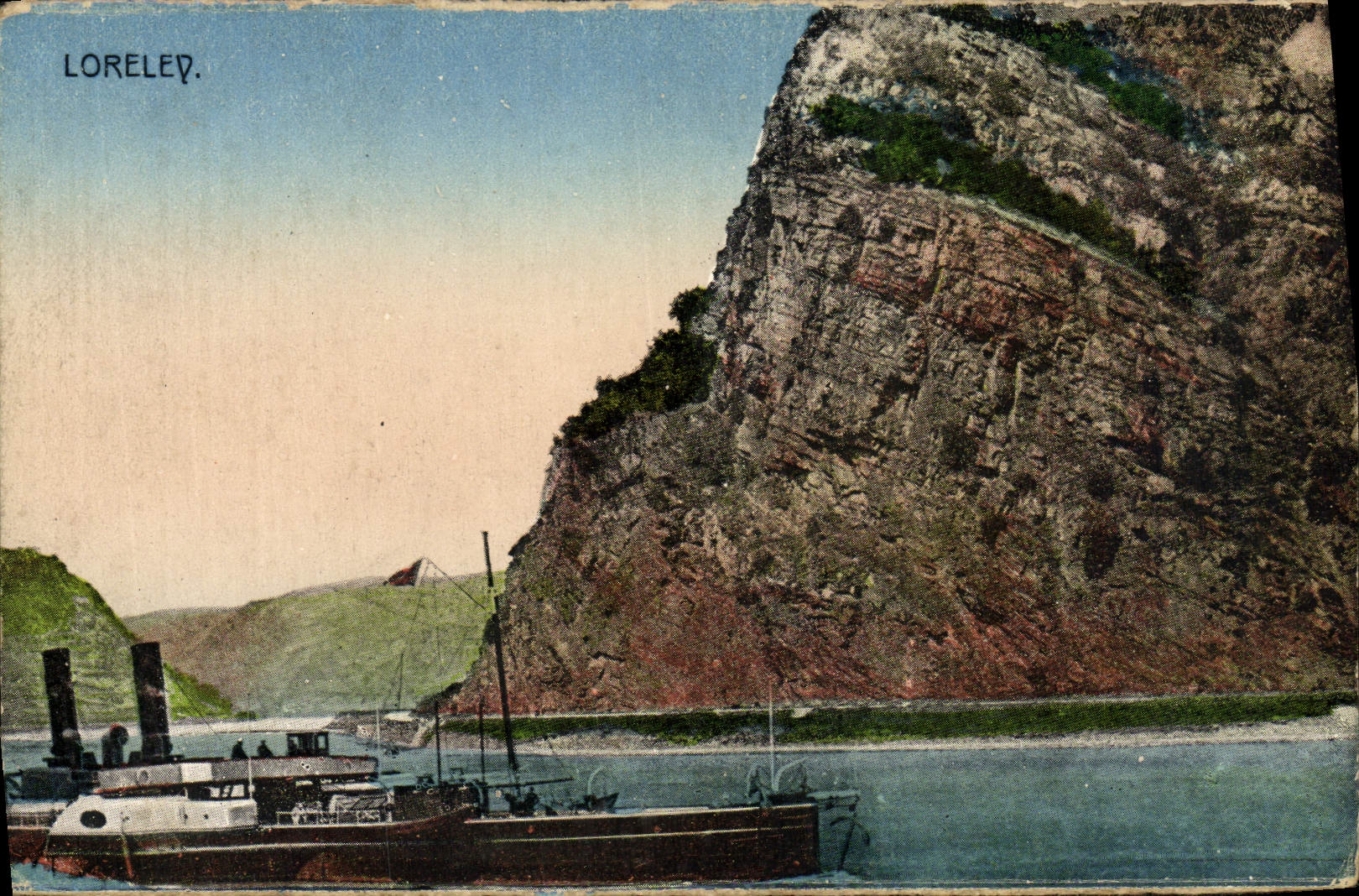 Loreley — vue du rocher et d'un bateau à vapeur — éditeur non identifié