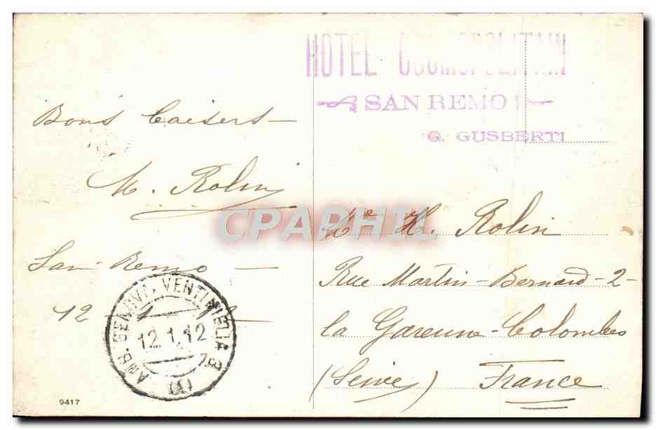 CPA San Remo Passeggiata Imperatrice — Rückseite