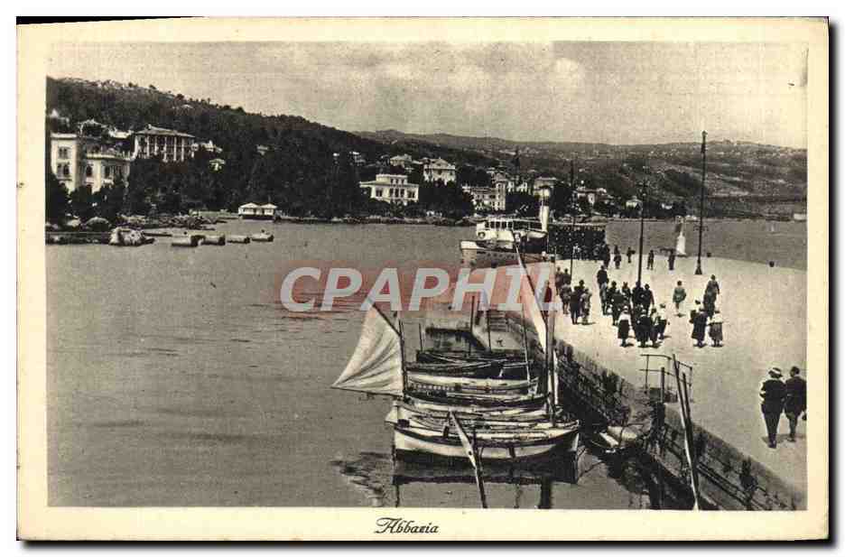 Abbania — vue du port avec bateaux et promenade — éditeur inconnu, n° de série 0447 - Recto