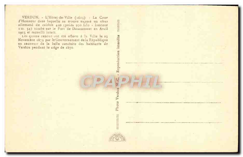 CPA Verdun La Cour d'Honneur De l'Hotel De Ville — Rückseite