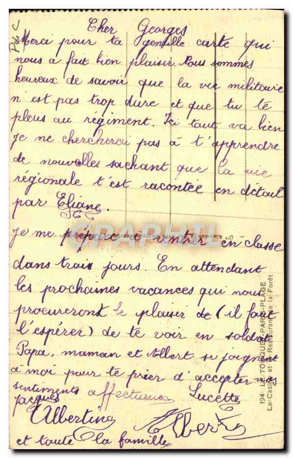 Le Parc de la Forêt — Vue d'ensemble — Le Casque-Plage et Restaurant de la Forêt, n°194 — Verso
