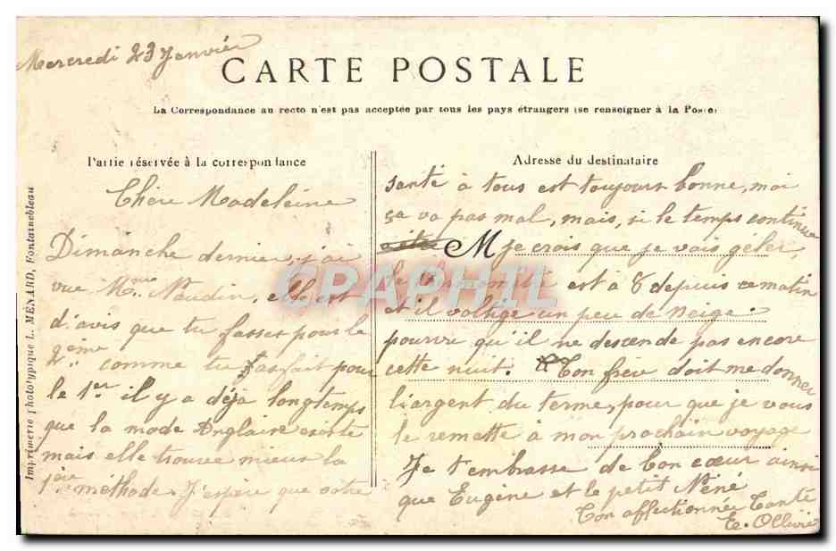 Palacio de Fontainebleau — El Canal del Parque — Efecto de Nieve — Colección Artística L. M. - 5 — Reverso