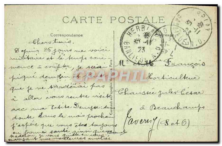 CPA St Germain en Laye Vue Sur la Gare et L'Entree des Parterres — Verso