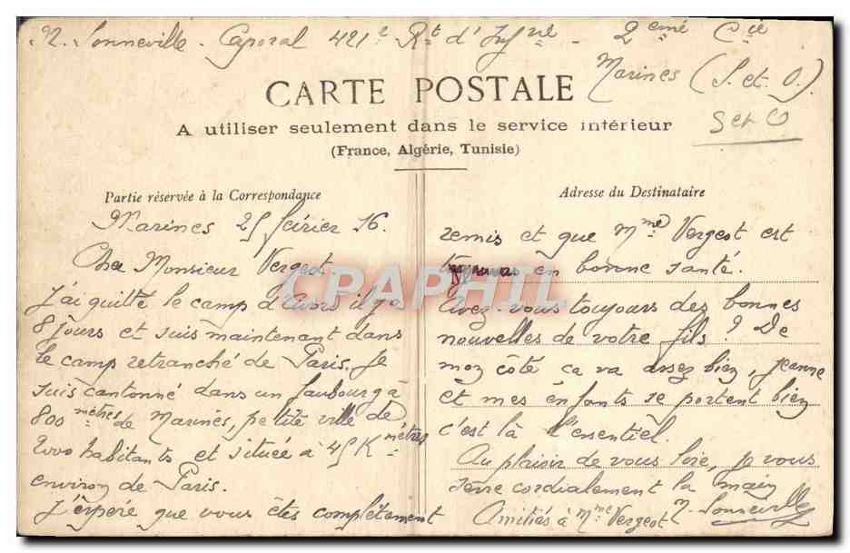 CPA Marines Place de L'Hotel de Ville — Rückseite