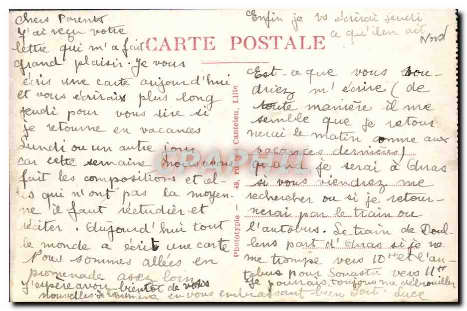 CPA Pecquencourt Ecole Menagere Agricole de l'abbaye d'Anchin Le vestibule — Rückseite