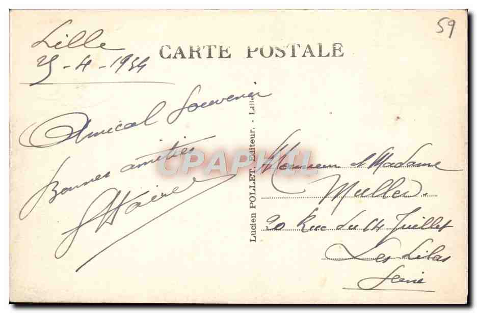 Lille - La Porte de Paris — Verleger Lucien Pollet, n°59 — Rückseite