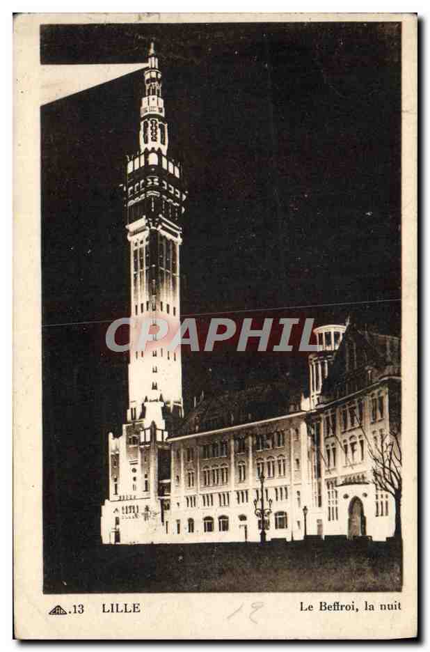 CPA Lille Le Beffroi la Nuit