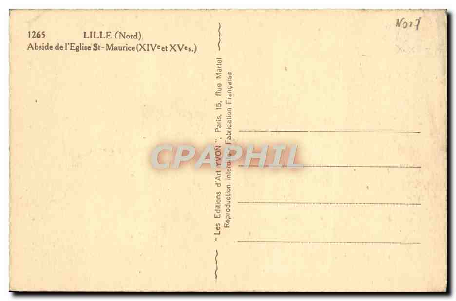CPA Lille Abside de l'eglise St Maurice  — Verso
