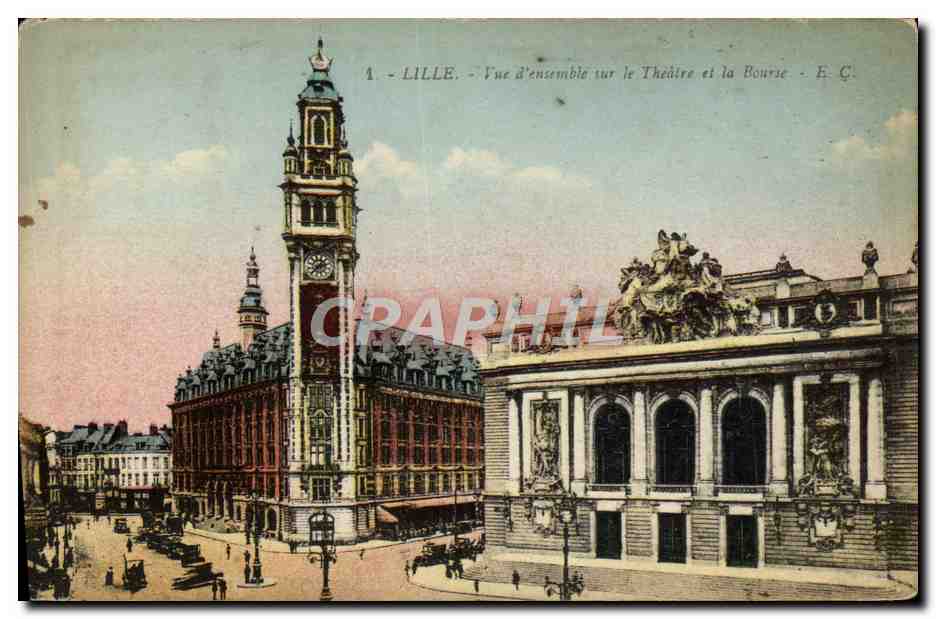 CPA Lille Vue D'Ensemble sur le Theatre et la Bourse
