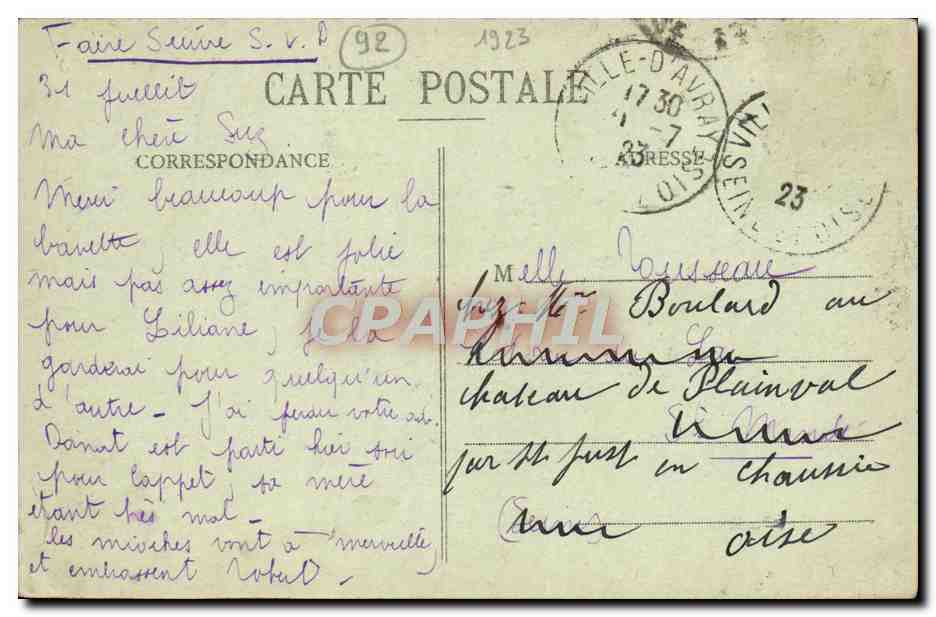 CPA Ville D'Avray Artistique Le Grand Etang — Rückseite