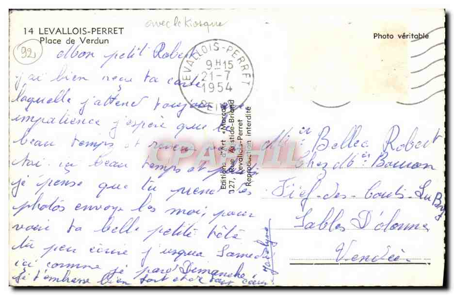 CPA Levallois Perret Place de Verdun — Rückseite