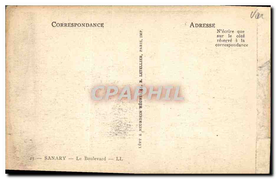 CPA Sanary Le Boulevard — Verso