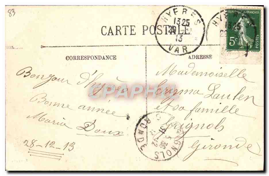 CPA Hyeres Vue Generale Prise de la Gare — Rückseite