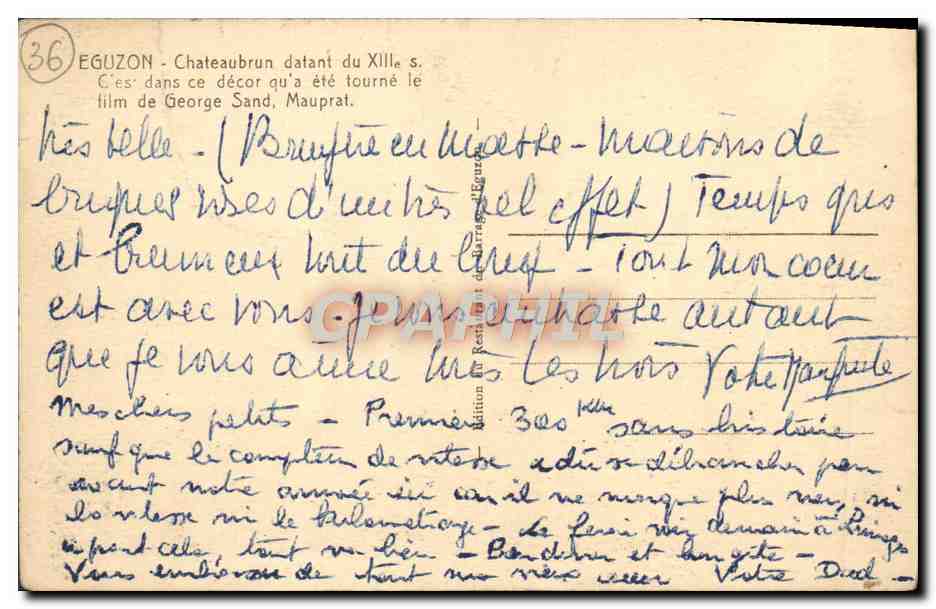 CPA Eguzon Chateaubrun datant du 13eme George Sand Mauprat — Rückseite