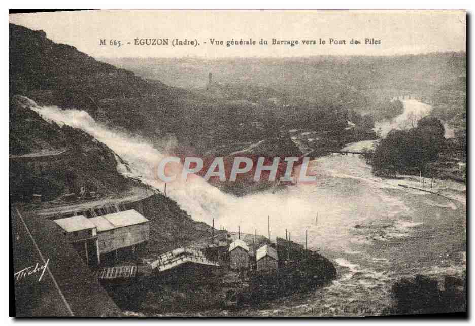CPA Eguzon Vue Generale Du Barrage Vers Le Pont Des Piles