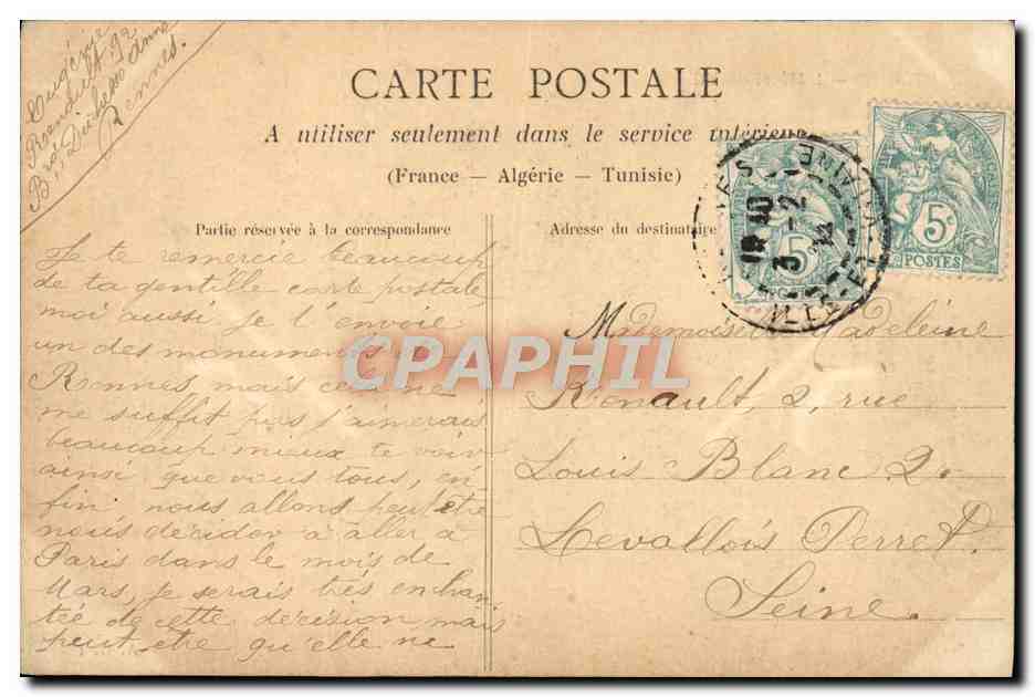 CPA Rennes L'Hotel De Ville Tramways — Rückseite