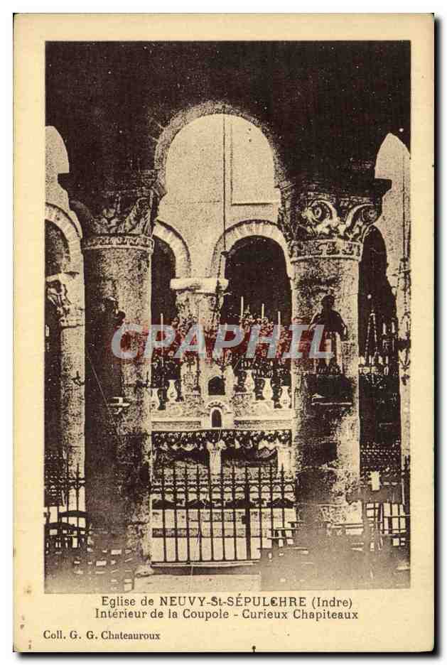 Église de Neuvy-Sépulchre (Indre) — Intérieur de la coupole avec chapiteaux — Coll. G. G. Chateauroux