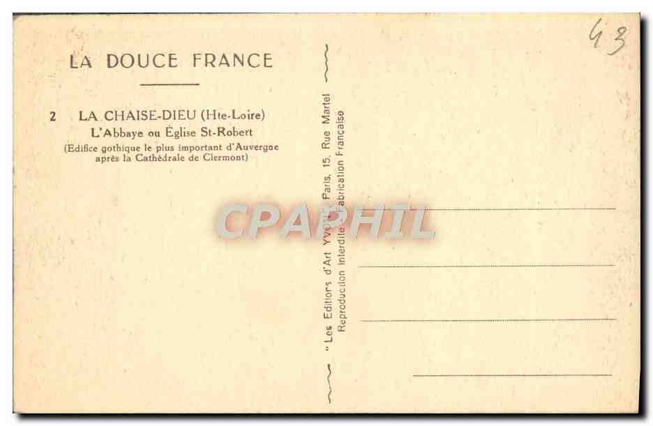 CPA La Douce France La Chaise Dieu L'Abbaye Ou Eglise St Robert — Rückseite