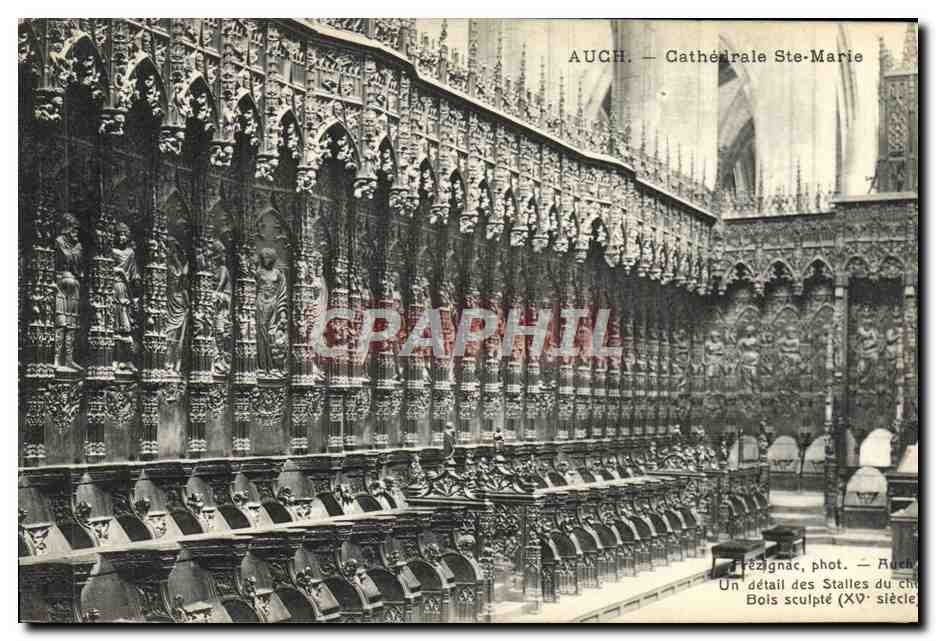 CPA Auch Cathedrale Ste Marie Un detail des stalles du choeur 