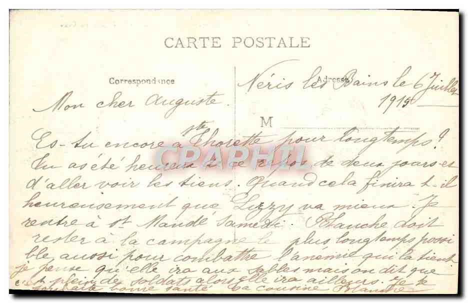 CPA Neris Les Bains La Facade Du Casino — Rückseite