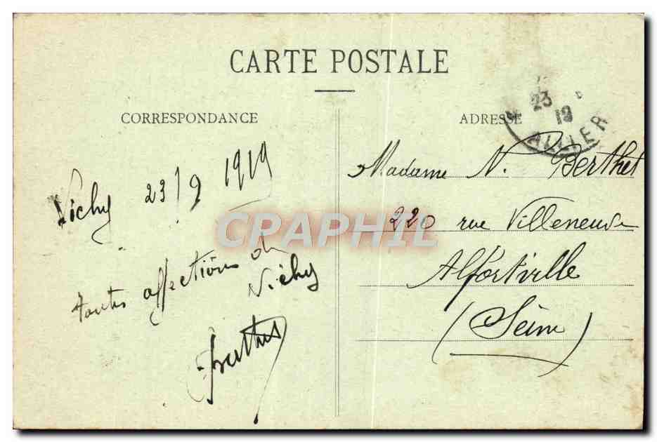 CPA Vichy Marquise Et Theatre Du Casino — Verso