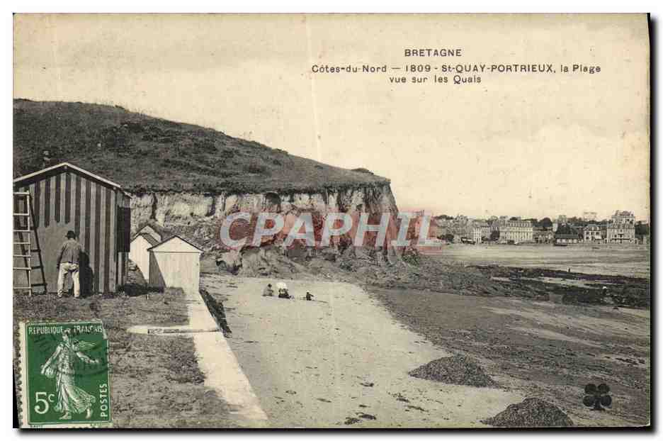 St-Quay-Portrieux, la Plage vue sur les Quais — Bretagne, Côtes-du-Nord — éditée vers 1909