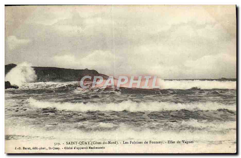 Saint-Quay (Côtes-du-Nord) — Les Falaises de Fonteny — Effet de Vagues — J.-B. Barat, édit.-phot. St-Quay