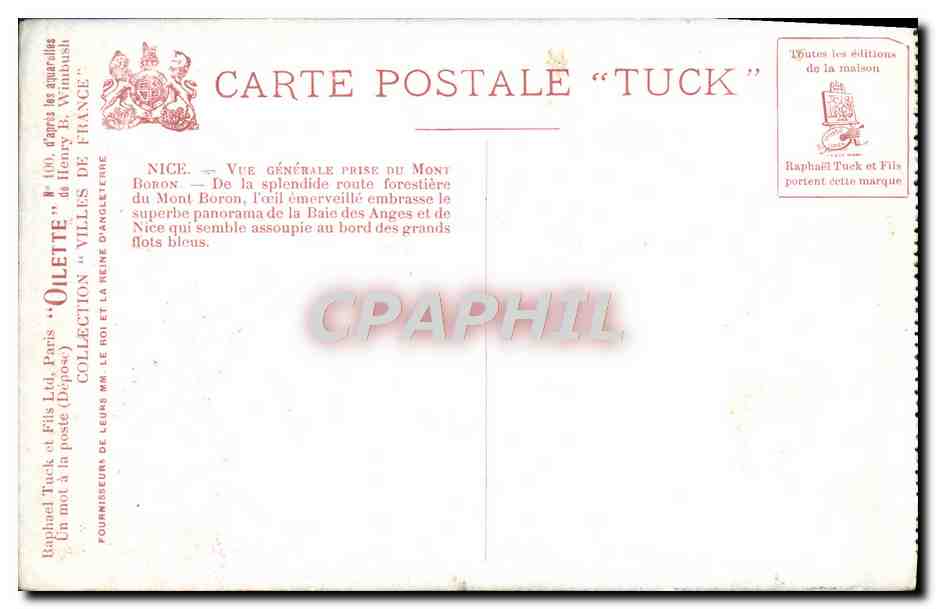 CPA Vue generale prise du Mont Boron — Rückseite