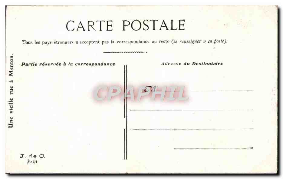 CPA Une Vieille Rue A Menton — Rückseite