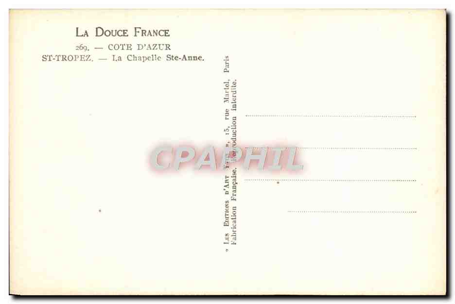 CPA La Douce France Cote d'Azur St Tropez La Chapelle Ste Anne — Rückseite