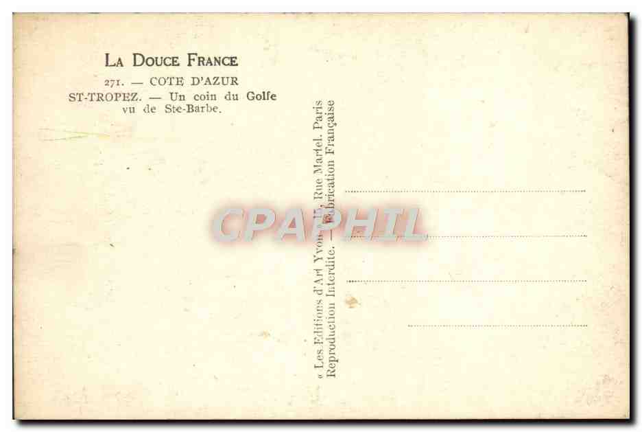Saint-Tropez — Un coin du Golfe vu de Ste-Barbe — Éditions d'Art Yvon, Paris — Rückseite
