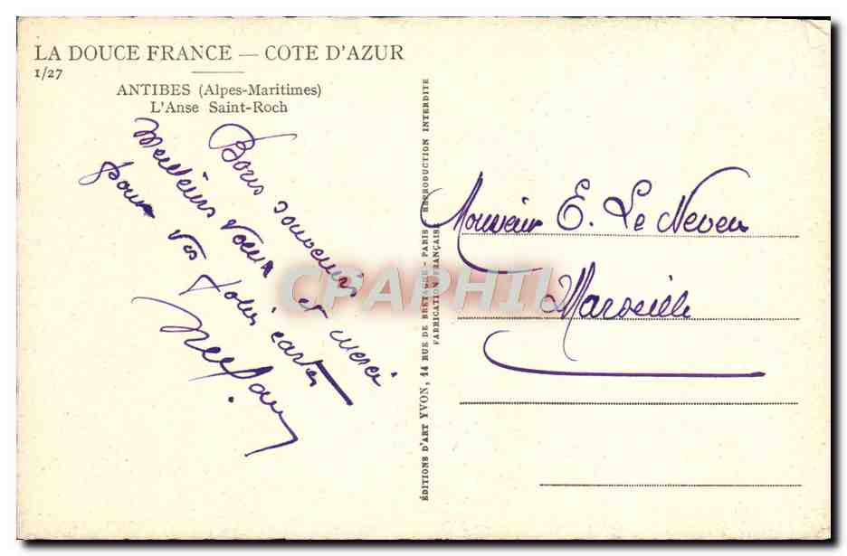 L'Anse Saint-Roch — Antibes — Éditions d'Art Yvon — Verso