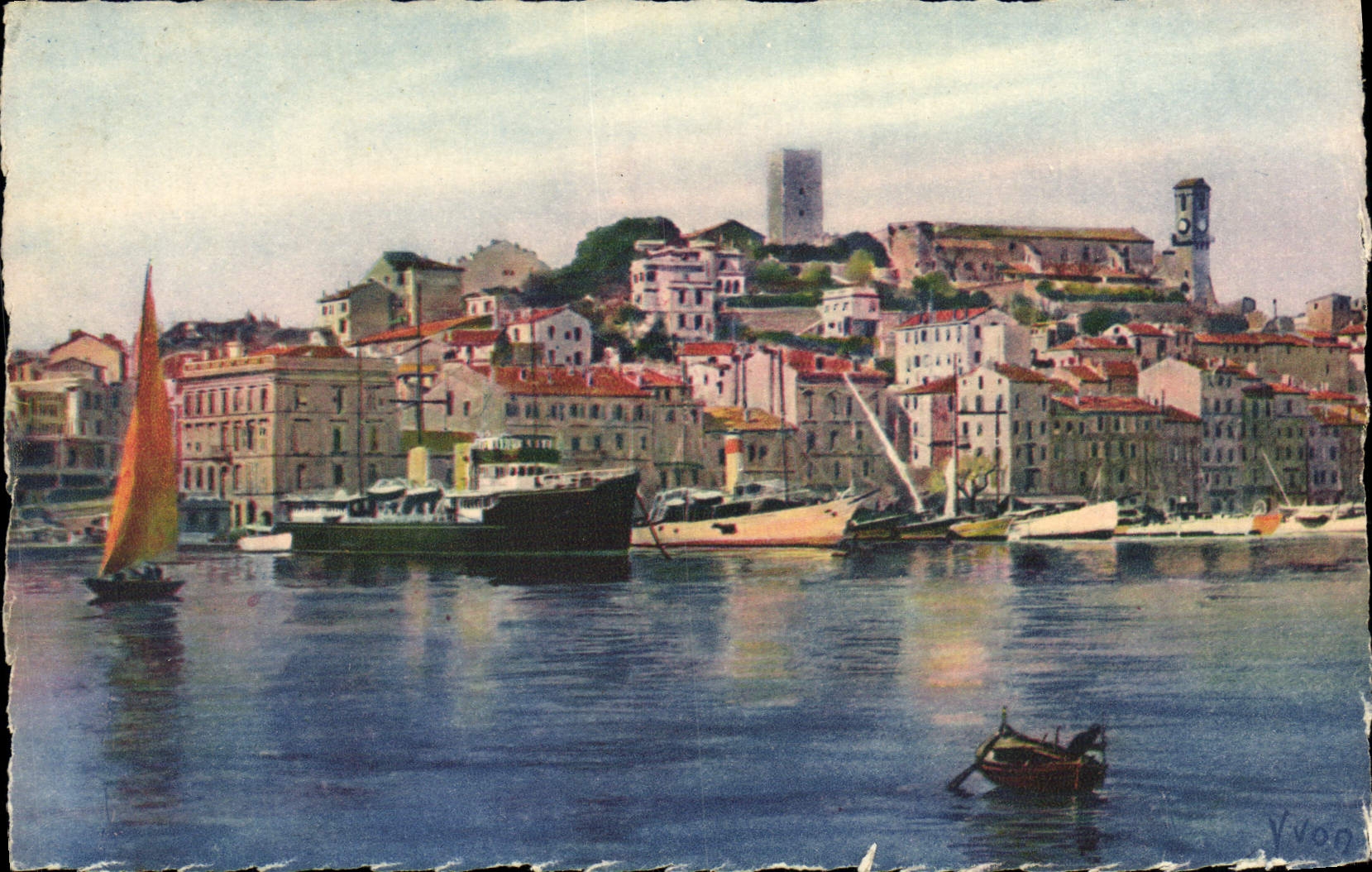 CPA La Douce France Cote d'Azur Cannes Le Port Et Le Mont Chevalier Bateaux