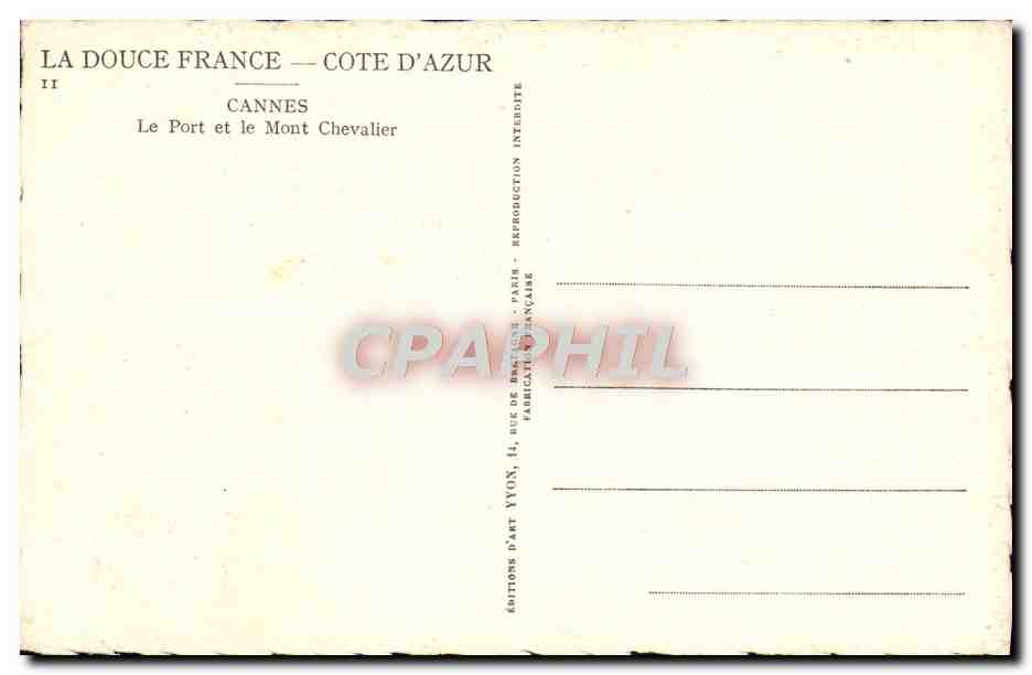 CPA La Douce France Cote d'Azur Cannes Le Port Et Le Mont Chevalier Bateaux — Rückseite