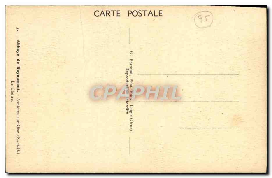 CPA Abbaye De Royaumont Asnieres sur Oise Le Cloitre — Rückseite