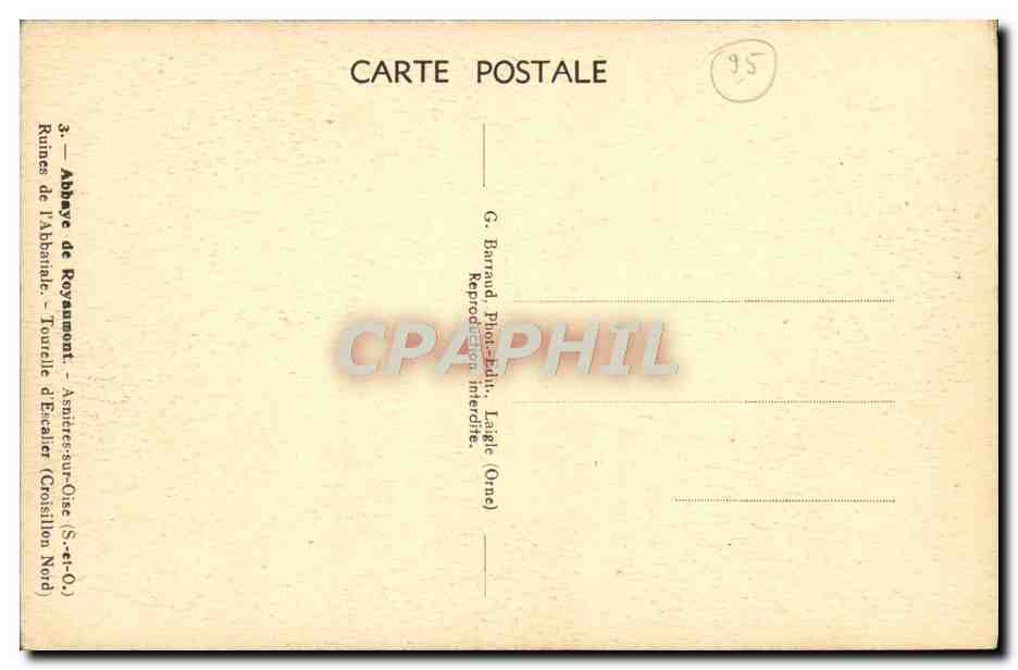Ruines de l'Abbaye de Royaumont — Tour de l'Écaille — Éditeur G. Barrand, Liège — Rückseite