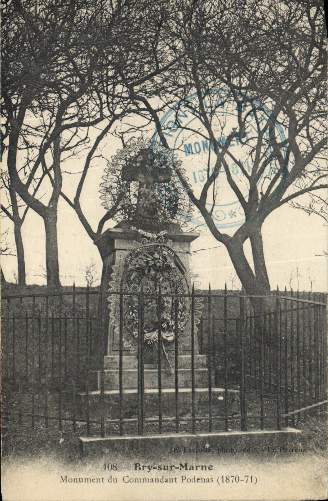 CPA Bry Sur Marne Monument Du Commandant Podenas 1870 1871 Militaria 