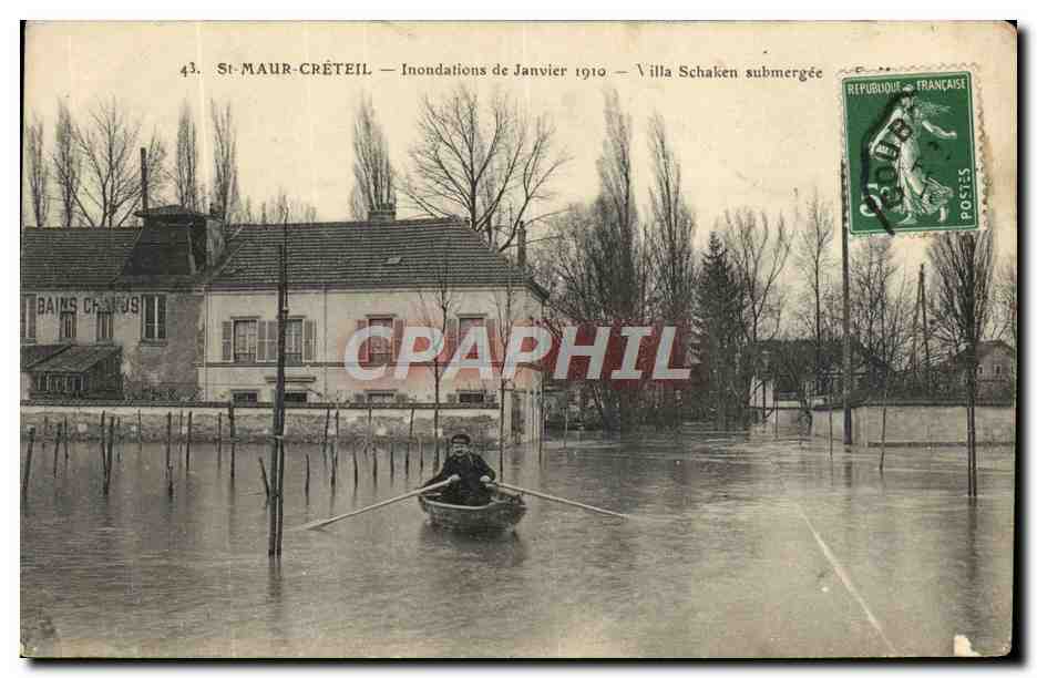 St-MAUR-CRÉTEIL — Inondations de Janvier 1910 — Villa Schaken submergée