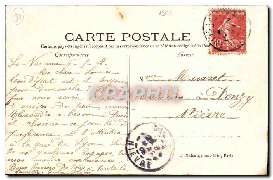 CPA Les Bords De La Marne De Lavarenne A Champigny — Rückseite